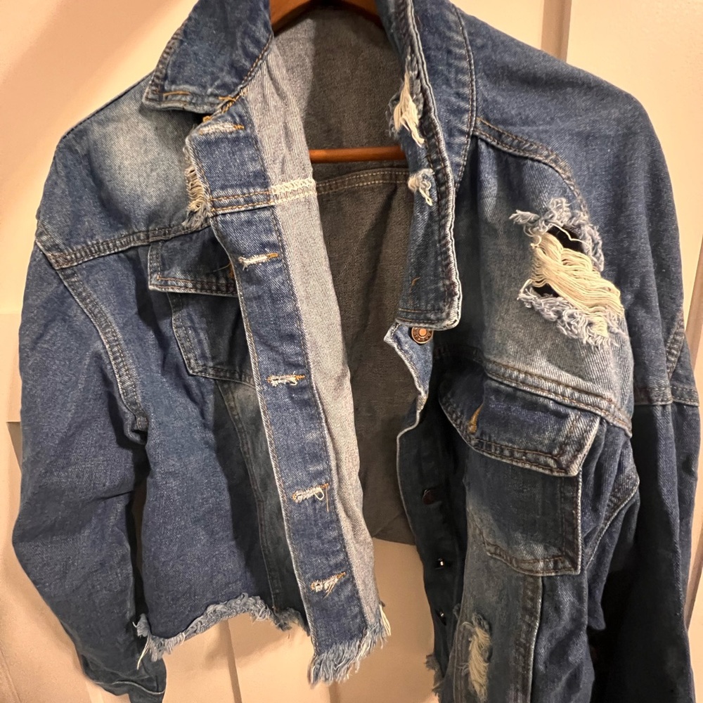 Blue Distressed Jean Jacket - Picture 2 of 3